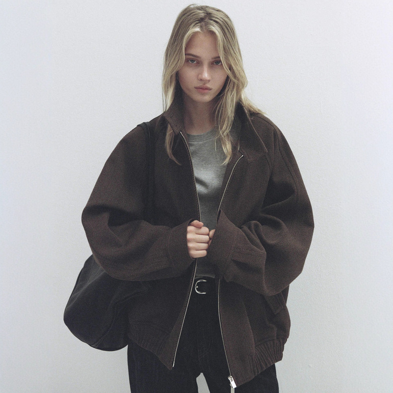 Now Fa**Epa*Rn Wool Stand-Up Collar Zipper Jacket Korean Designer Women's Clothing Retro Cool and Stylish Korean-Style Jacket