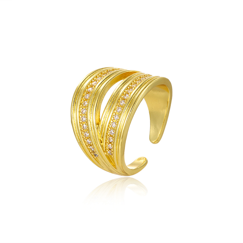 Holiday, Daily Occasion Copper 18K Gold Plated Inlay Solid Color Zircon Open Rings