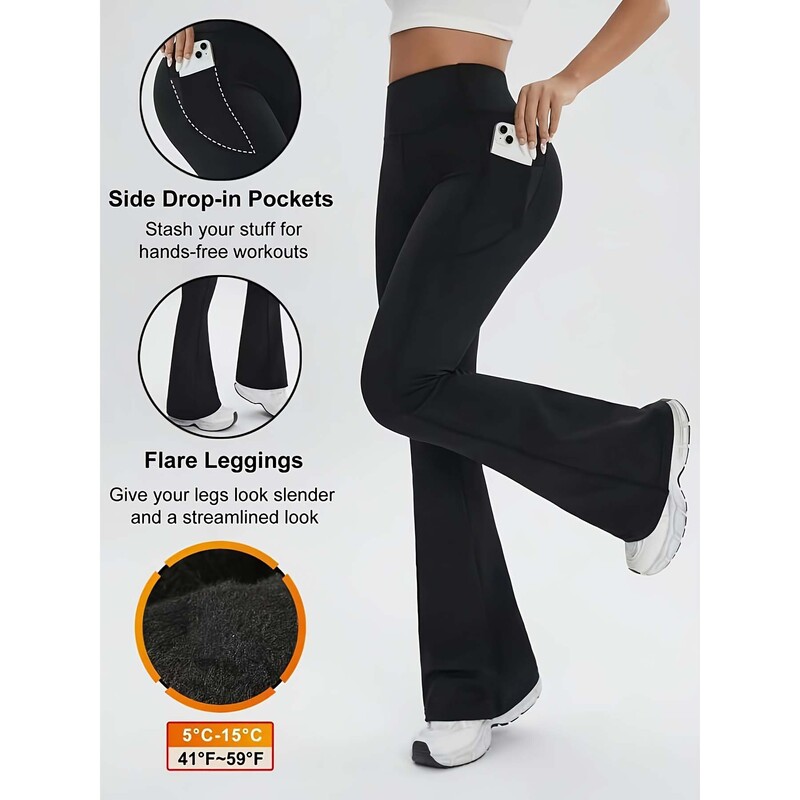 Cross-border women's side pocket flat-waist flared sports pants, casual high-elastic yoga pants for daily exercise and outdoor activities Cross-border women's side pocket flat-waist flared sports pants, casual high-elastic yoga pants for daily exercise and outdoor activities