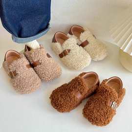 女童毛毛鞋儿童冬季绒宝宝棉鞋新款小童鞋保暖外穿瓢鞋婴儿学步鞋
