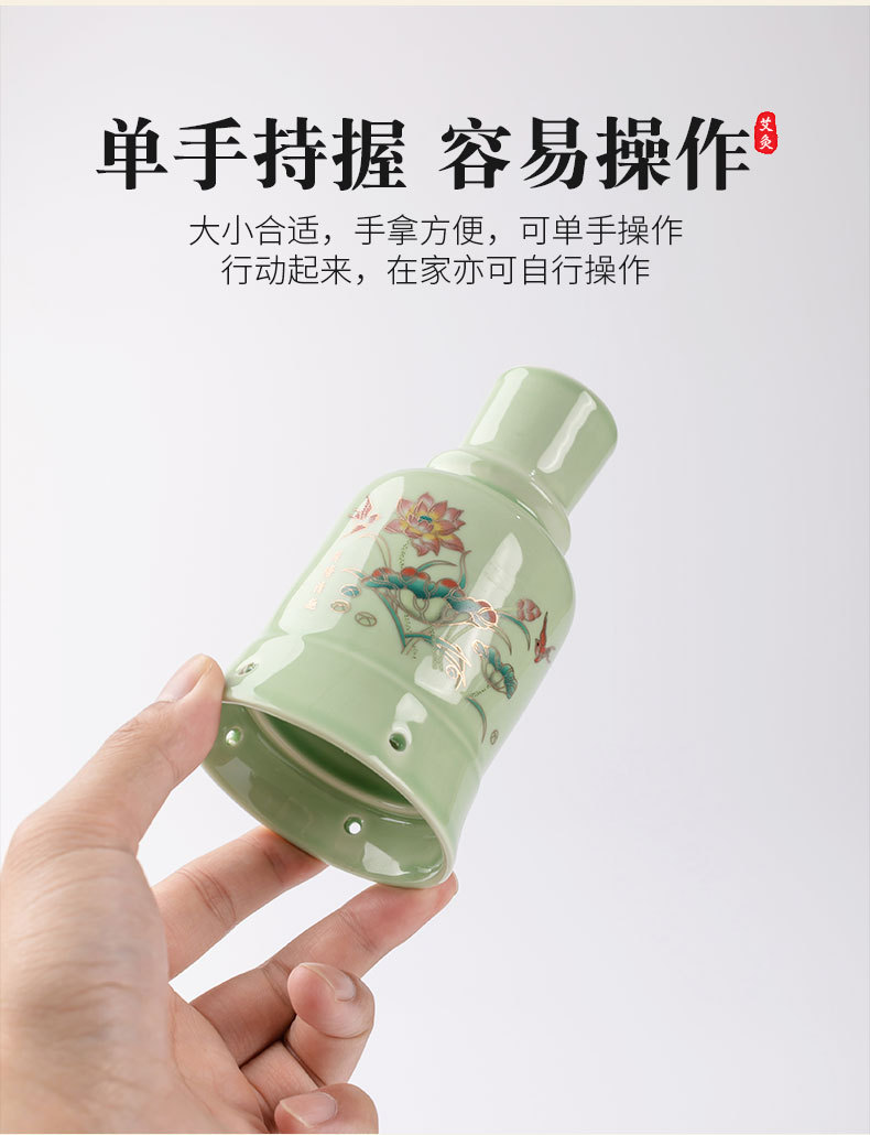 Ceramic Moxibustion Jar with Gua Sha Cup Aizhong Tang Green Porcelain Meridian Wellness Tool for Spa and Body Care key features