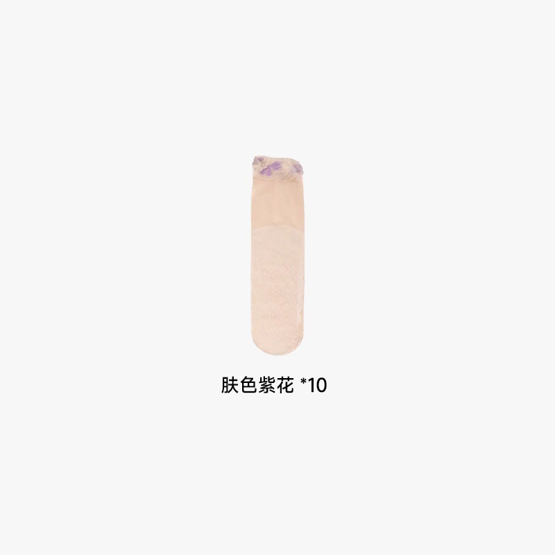 新款棉底丝袜女夏季水光袜松口短丝袜女士花边透气四叶草棉底丝袜|undefined