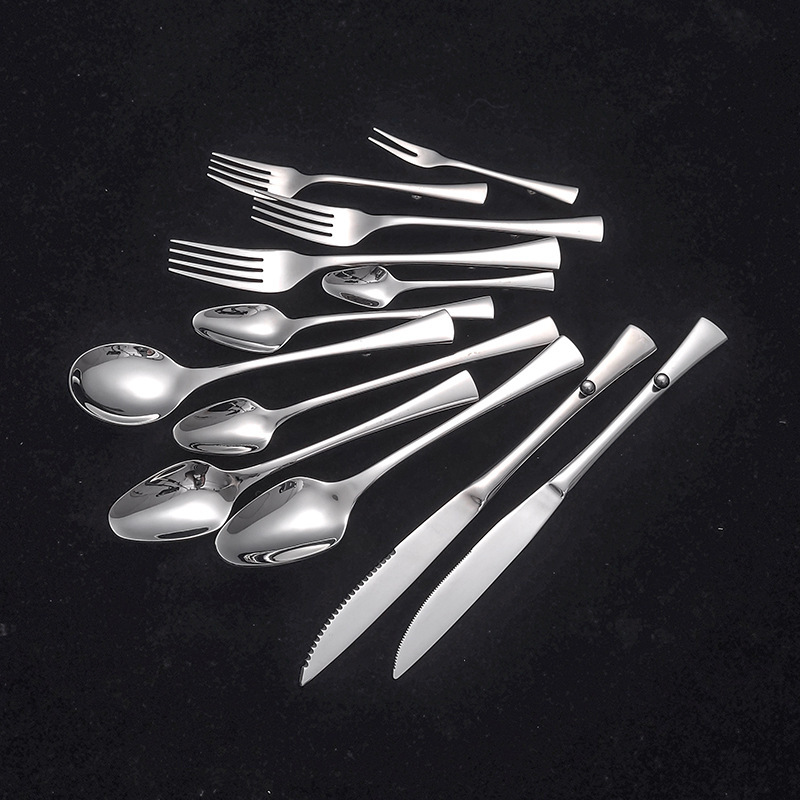 Baisida Stainless Steel with Beads Athena Tableware Knife, Fork, Spoon, Western Steak Knife, Table Knife, Ice Spoon, Round Spoon, Tea Fork and Spoon