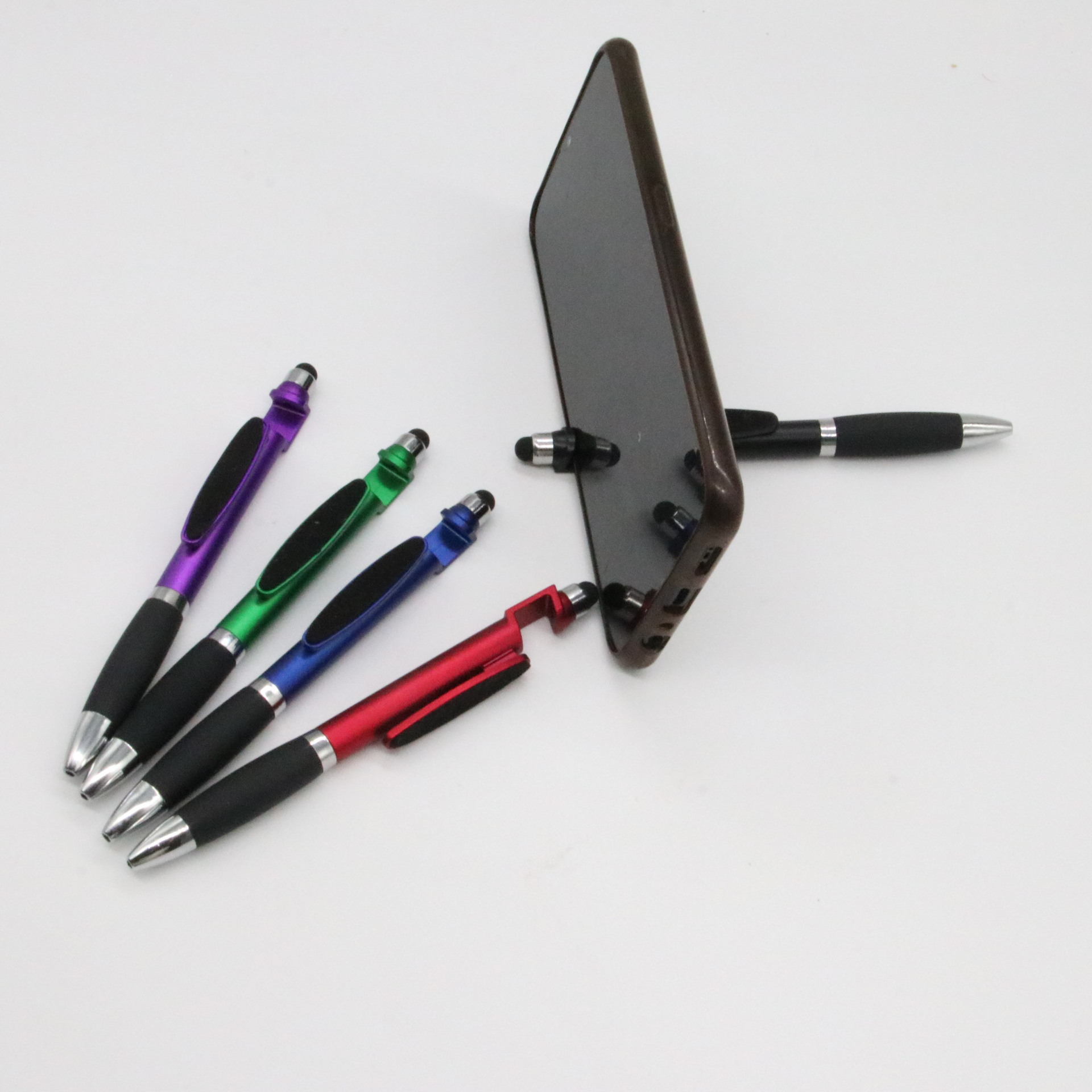 3-en-1 pluma de metal de la lámpara táctil pluma titular del teléfono móvil bolígrafo multifunción láser logo transfronteriza