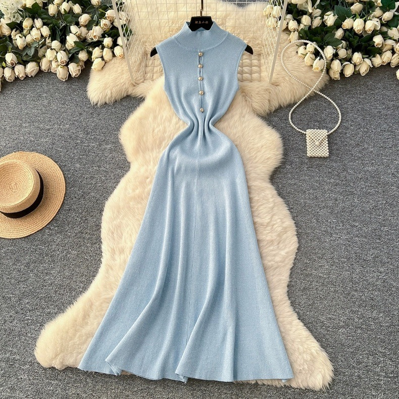 2026 Summer New French Style Women's Fashion Elegant Socialite Long Dress Cross-Border European and American Sleeveless Knit Dress