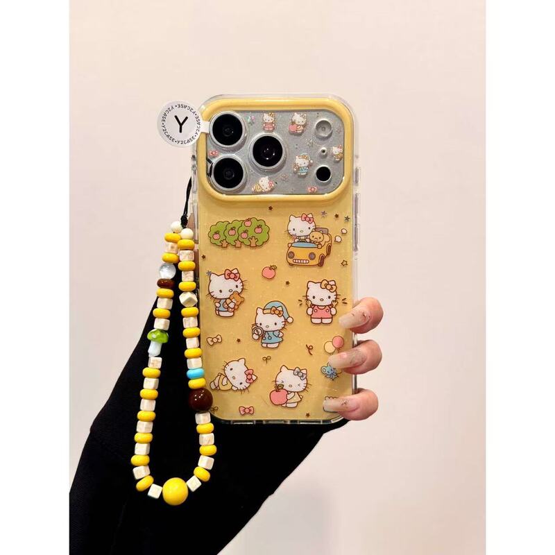 Cartoon Cute Graffiti Apple 17 Phone Case iPhone 16 Pro Max Hello Kitty 15 Full-Cover Lanyard Protective Case
