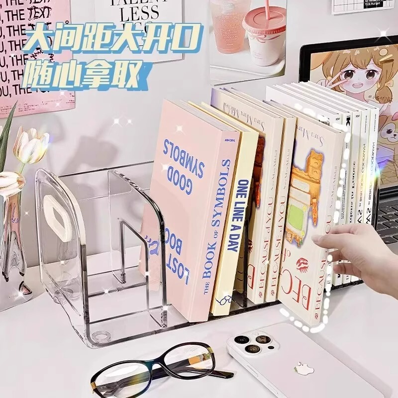 デスクトップブックエンドアクリル本棚透明学生ブックデスク収納ラックオフィス寮ファイル収納ラック|undefined