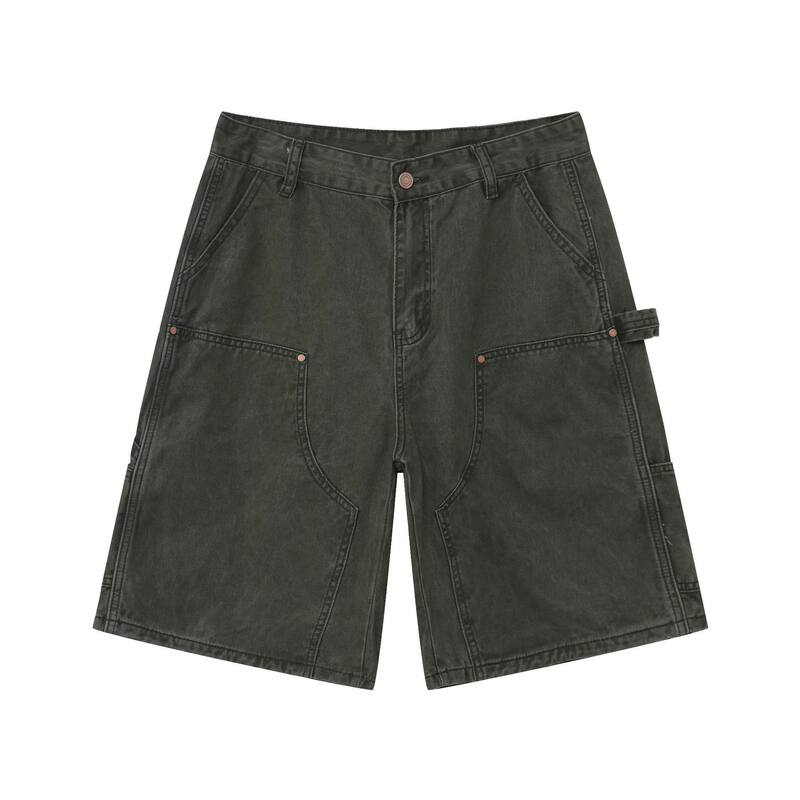 Quần short nam denim ống rộng , lưng cao thoải mái mặc mùa hè — Màu cà phê, Màu xanh lá, Màu đen