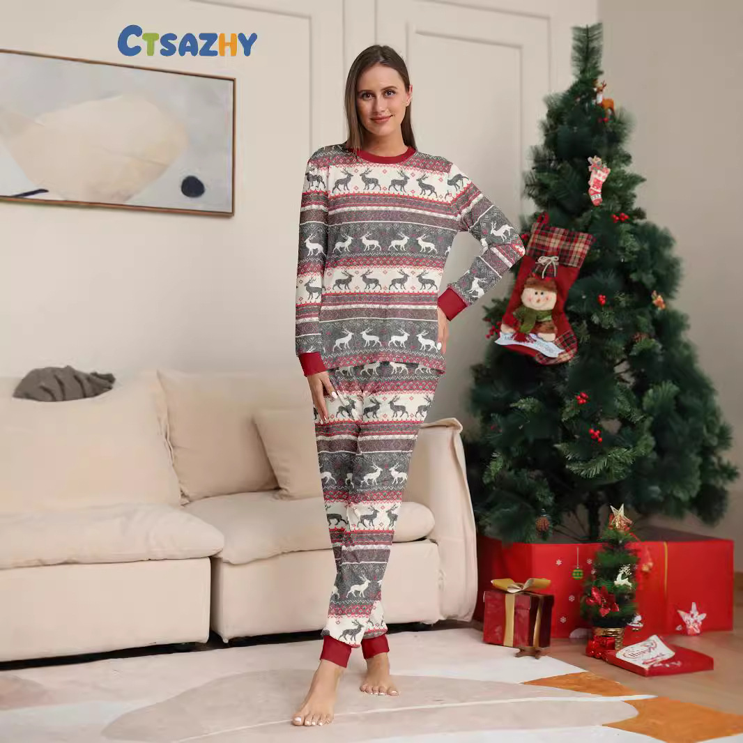 Listras de veado de Natal Vestido de família de Natal Pijama estampado para casa de família_voghion.com