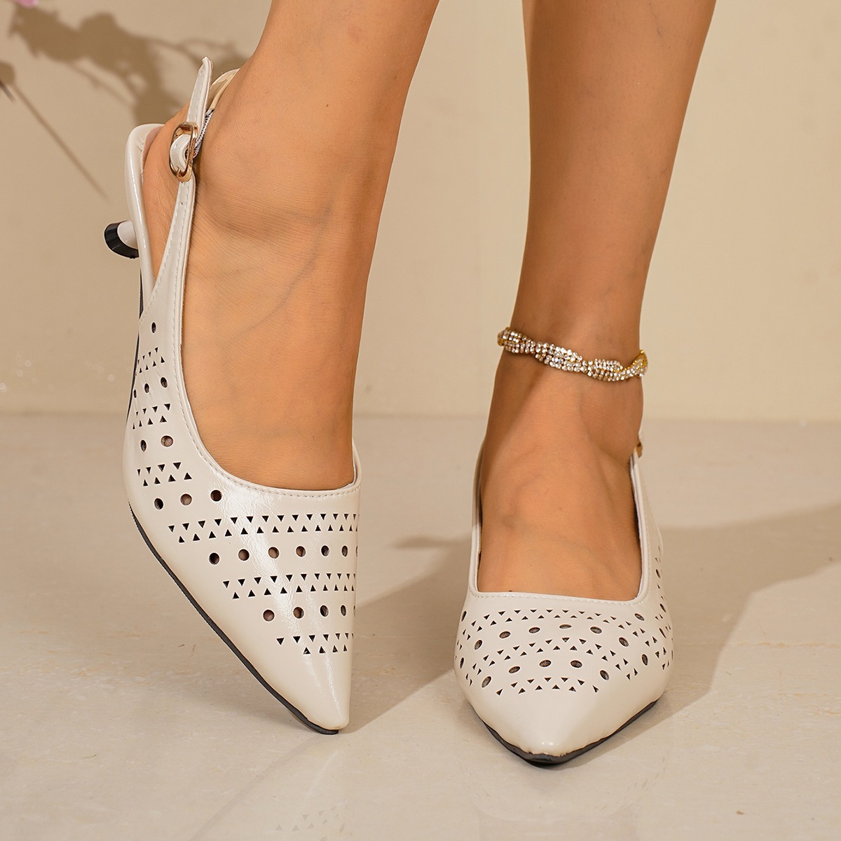 Sandalias de Tacón Fino con Punta de Tejido y Caucho, Tacón Fino, para Mujer image 4