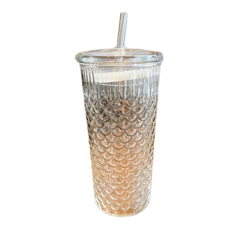 Vintage relieve de alta borosilicona vidrio taza de agua resistente a altas temperaturas taza de vidrio de leche doméstica taza de café de alto valor facial taza de escamas de pescado image 6