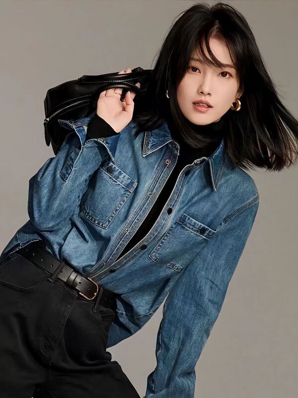 Shanli Dadi Spring 2025 New Women's Denim Shirt Hong Kong Style Retro Fashion Versatile High-End Soft Outerwear