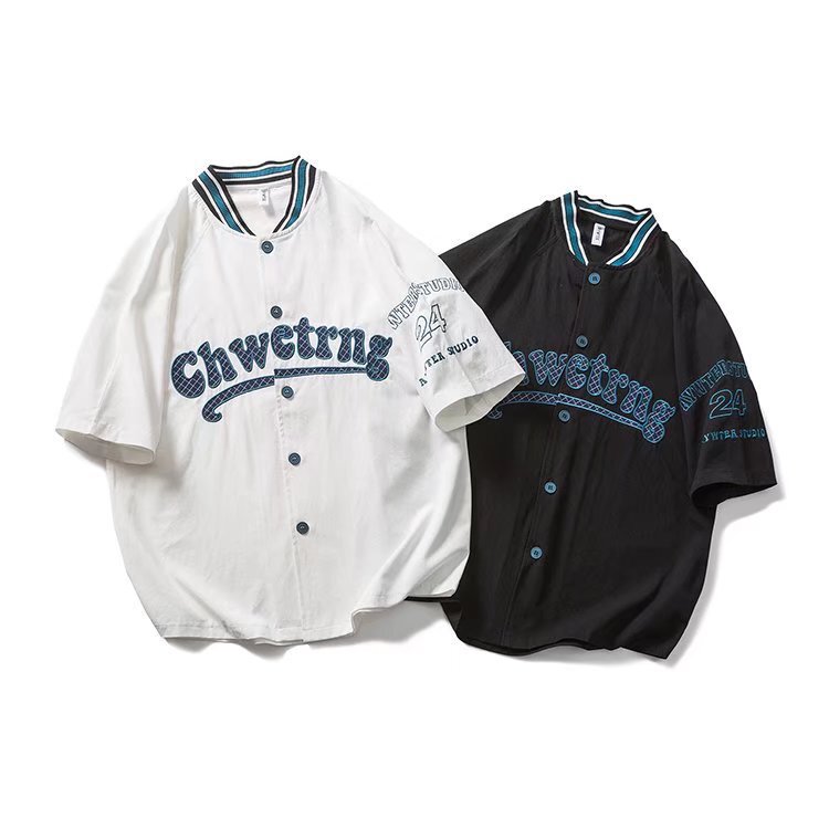 Workwear shirt hip hop t summer loose American baseball collar ins couple fashion brand men's and women's bf short sleeve top