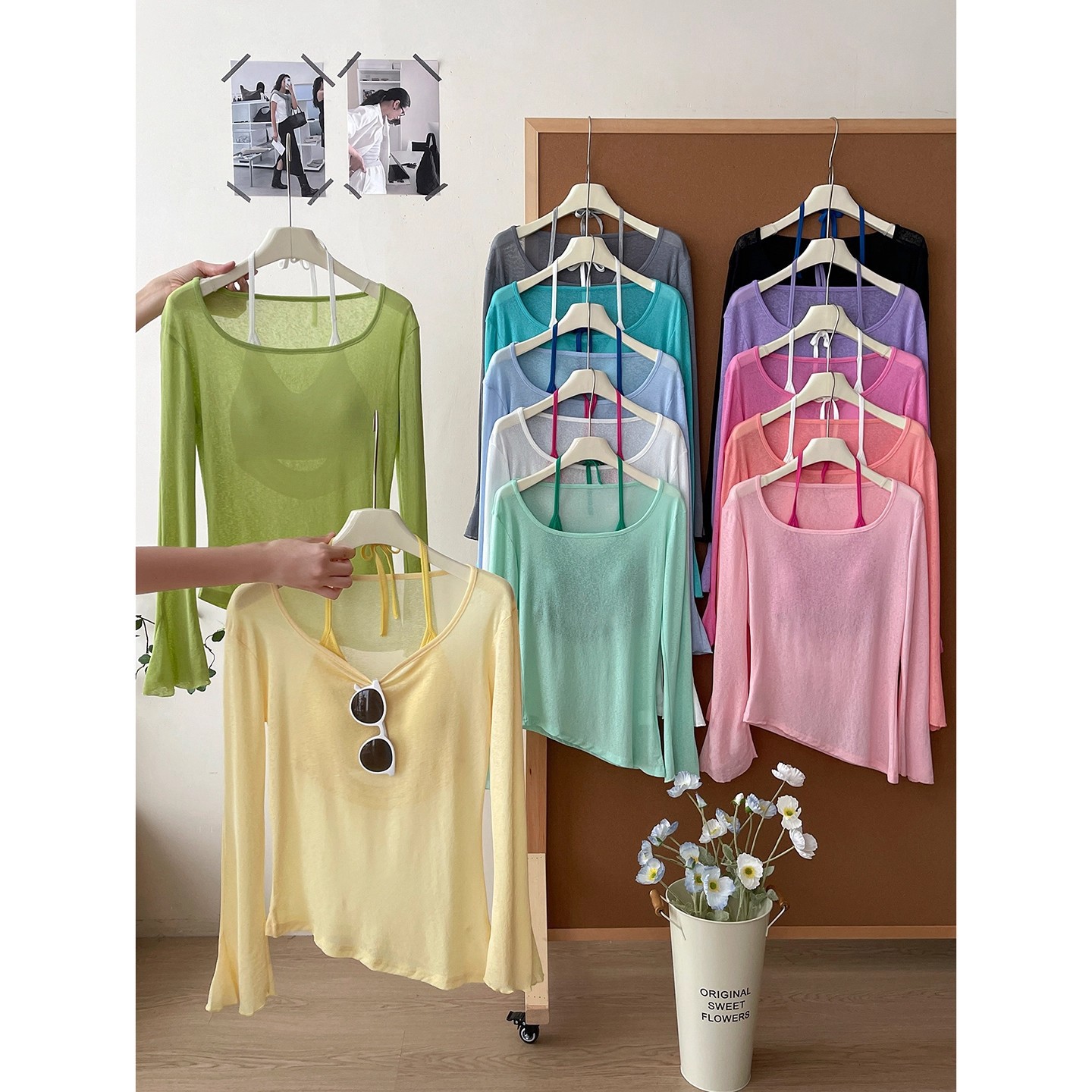 French Ice Silk Snowflake Cotton Sun Protection Blouse T-Shirt Two-Piece Suit for Women Summer Vacation Style with Chest Pad Camisole