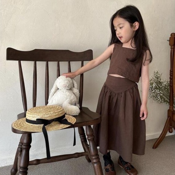 女童棉麻套装ins日韩棉麻夏季森系修身吊带背心+半身裙儿童二件套