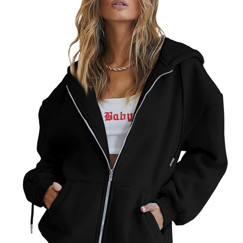 Foreign Trade Cross-Border Amazon Aliexpress Hoodie Jacket Sweatshirt Casual Drawstring Zipper Hoodie with Pocket