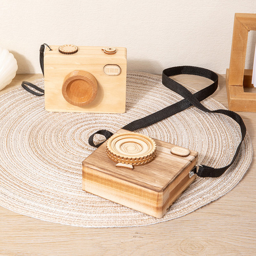 Handmade wooden retro camera music box wooden music box holiday gift couple graduation cartoon birthday gift