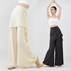 现代舞裤子垂感宽松新款形体服秋冬古典舞练功服假两件舞蹈阔腿裤