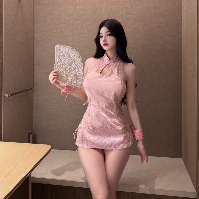 Sexy Lace-Up Retro-Style Cheongsam Lingerie, No-Take-Off Uniform, Deep V-Neck, Revealing Breasts, See-Through, Traditional Chinese Style Sexy Lace-Up Retro-Style Cheongsam Lingerie, No-Take-Off Uniform, Deep V-Neck, Revealing Breasts, See-Through, Traditional Chinese Style