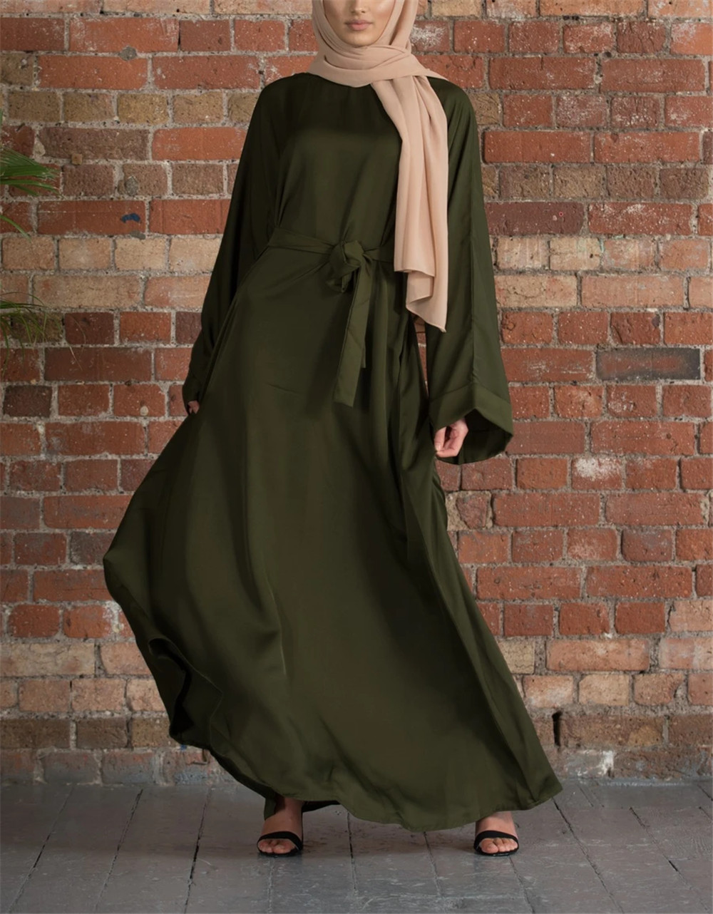 基础款跨境中东女装阿拉伯长袍纯色大码连衣裙Muslim Abaya详情13