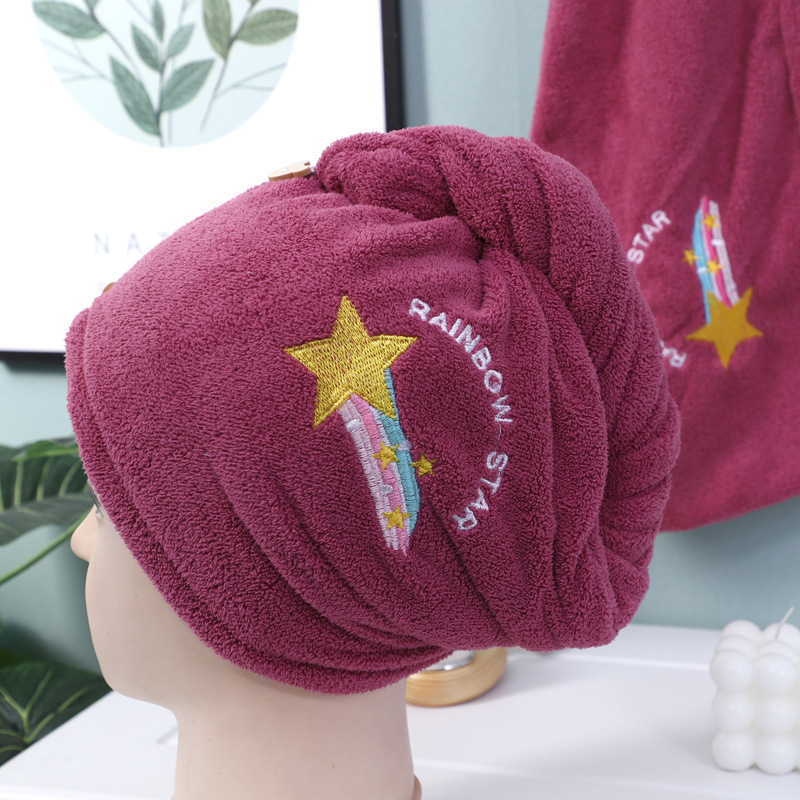 新作コーラルフリースドライヘアキャップ 刺繍入り吸水ドライヘアタオル ソフトバスキャップ 厚手ヘアターバン 卸売 柔らかく快適|undefined