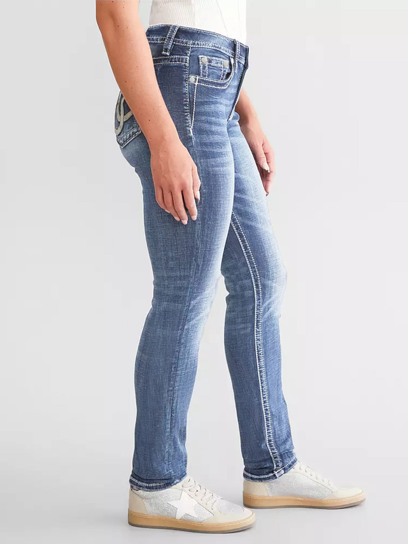Women's Slim Fit Embroidered Jeans - Stretch Denim Pants With Floral Stitching (Blue, Sizes S-Xxl) ​Breathable Cotton Blend_ecoleips.com