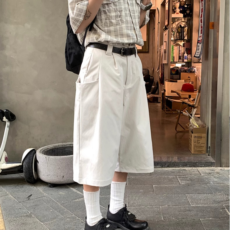 Japanese Retro White Cropped Pants Trendy Street Summer Loose Horse Pants Unisex Casual Design Work Pants