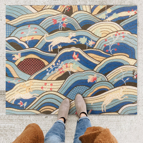 Japanese silk circle straight to the point entrance door mat can be cut into the door carpet door mat door mat home light luxury