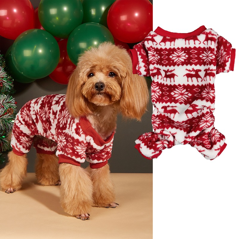 Christmas dog hat coral velvet round neck pullover Christmas dog four-legged fleece coat_voghion.com