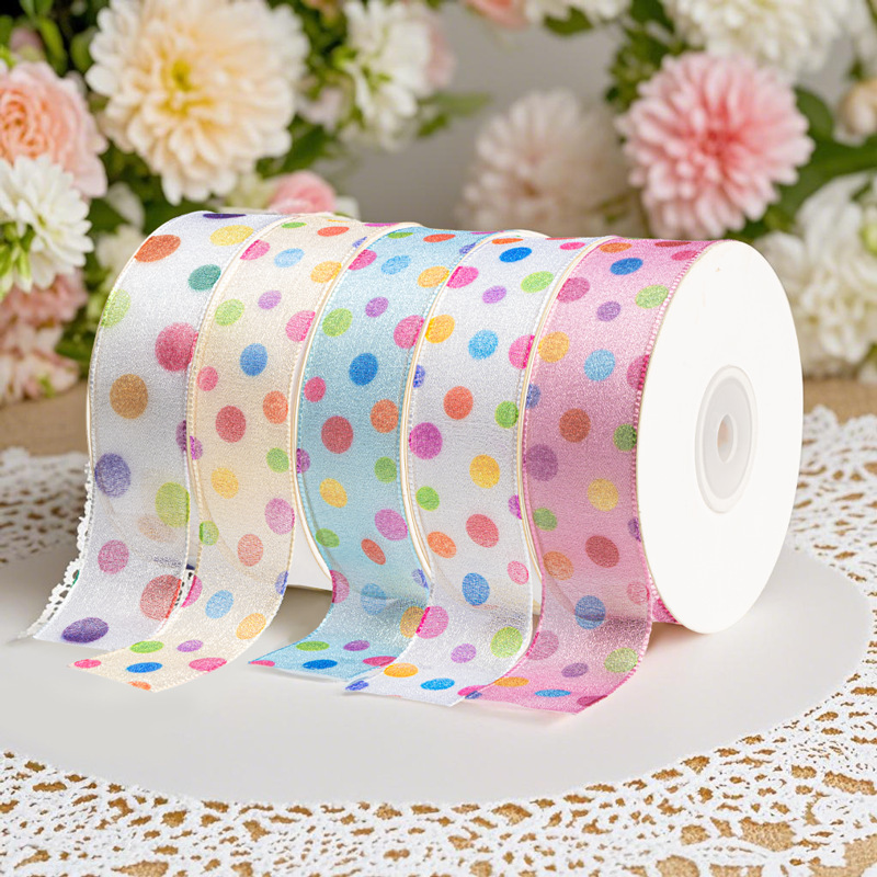 Chinese Valentine's Day Rainbow Polka Dot Ribbon, Satin Ribbon, Pearl Yarn, Flower Gift Box Packaging, Baked Cake Decoration