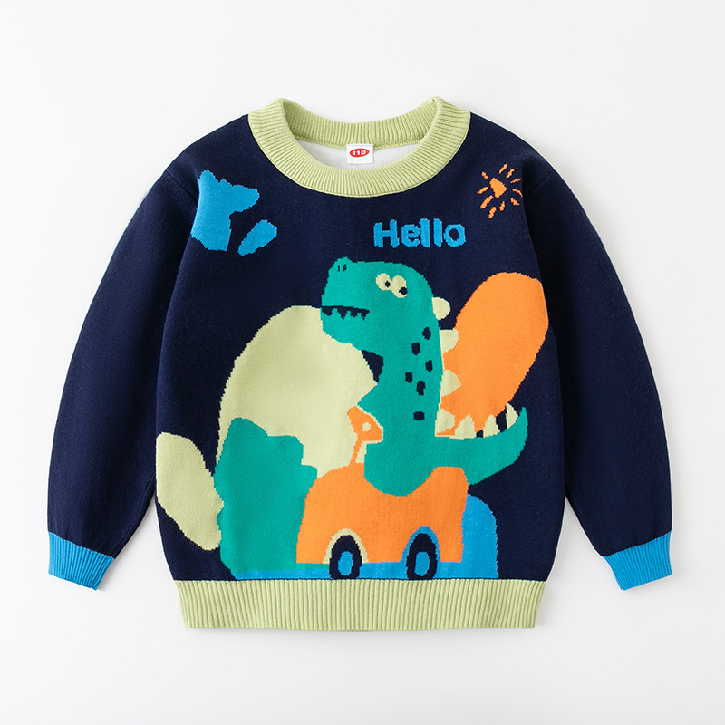Wholesale Children's Sweaters 2026 Spring and Autumn Styles Boys' Stylish Dinosaur Knitwear Boys' Cartoon Cute Knitwear Trendy