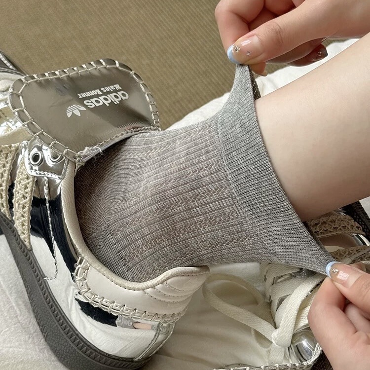White Ballet Style Socks for Women Summer Thin Socks Pure Cotton Mesh Breathable Miu Series Pure Color Mid-Calf Socks Summer