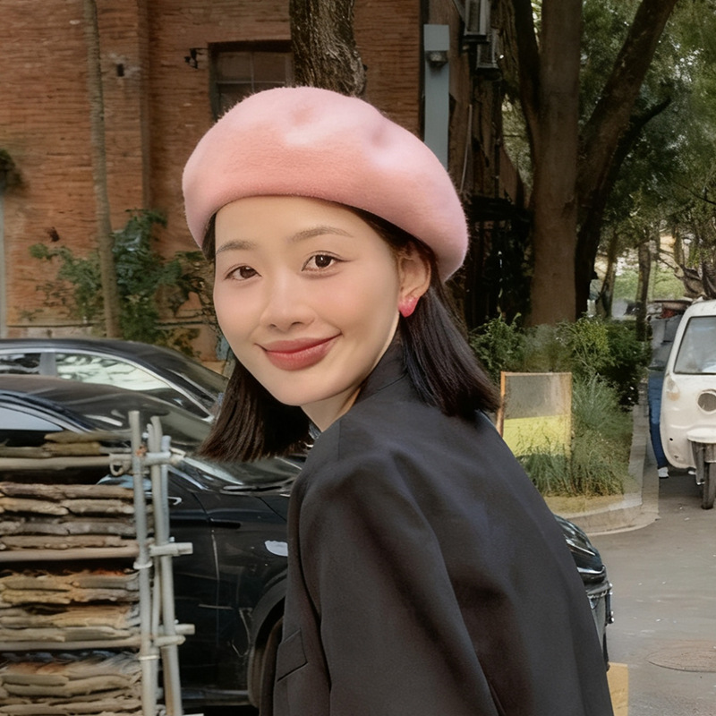 カスタムメイドのウールベレー帽、女性用、冬用、暖かい、韓国風、多用途、大きな頭囲でも小顔効果、ウール製画家帽