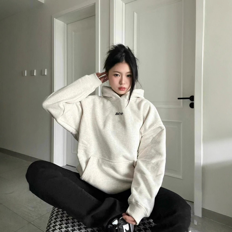 爆款设计美式白灰色薄款卫衣外套女2025新款春秋冬季宽松显瘦上衣|undefined