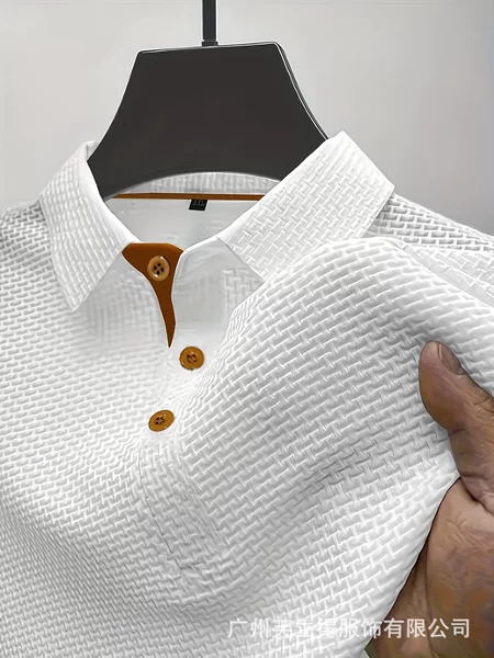 Summer Cross-Border Men's Polo Shirt Jacquard Ice Silk Color-Blocking Short-Sleeve Casual Turn-Down Collar Foreign Trade Temu Amazon Tk