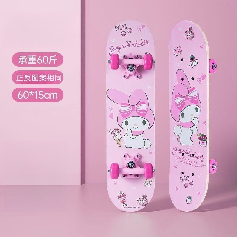 Kuromi Scooter for Girls Aged 3-12, Beginner Professional Board, New Double-Wheel Four-Wheel Cartoon Skateboard for Children