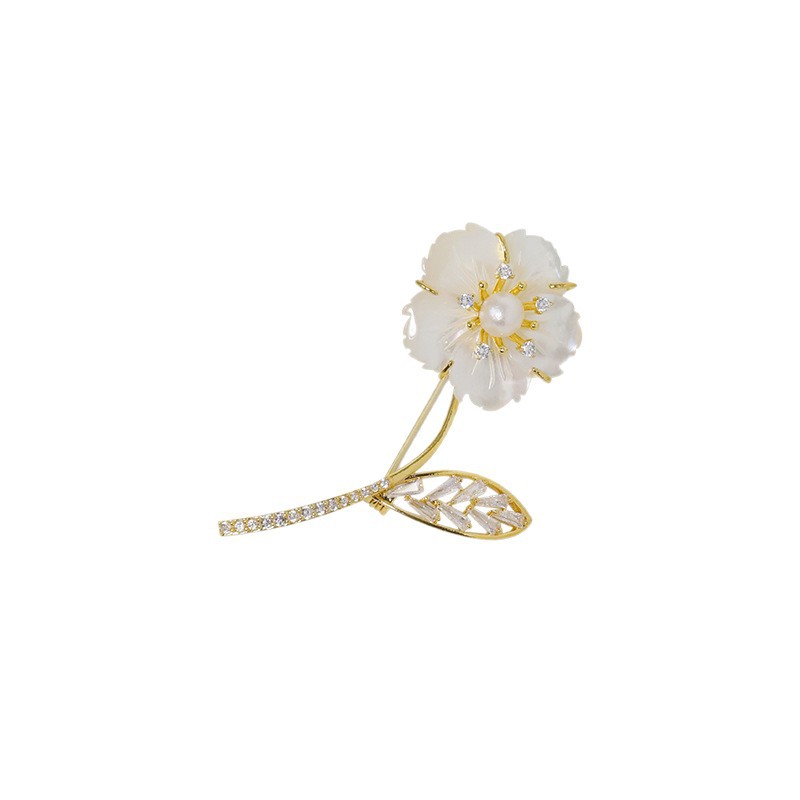 Accesorios DIY flor de conchas naturales broche de cobre dorado de piedra elegante broche de perla pecho soporte vacío image 5