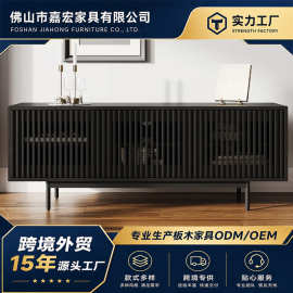 复古方格门竖条设计豪华电视柜简约小户型家用储物落地式电视柜