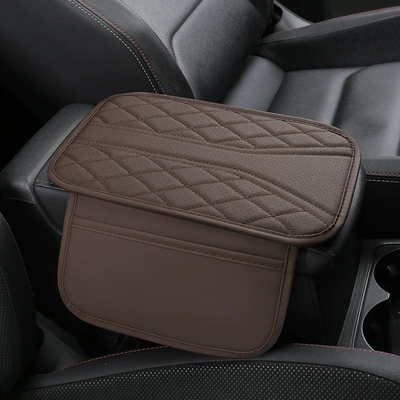 Armrest box pad and Wear-Resistant Full Leather Protective - brown