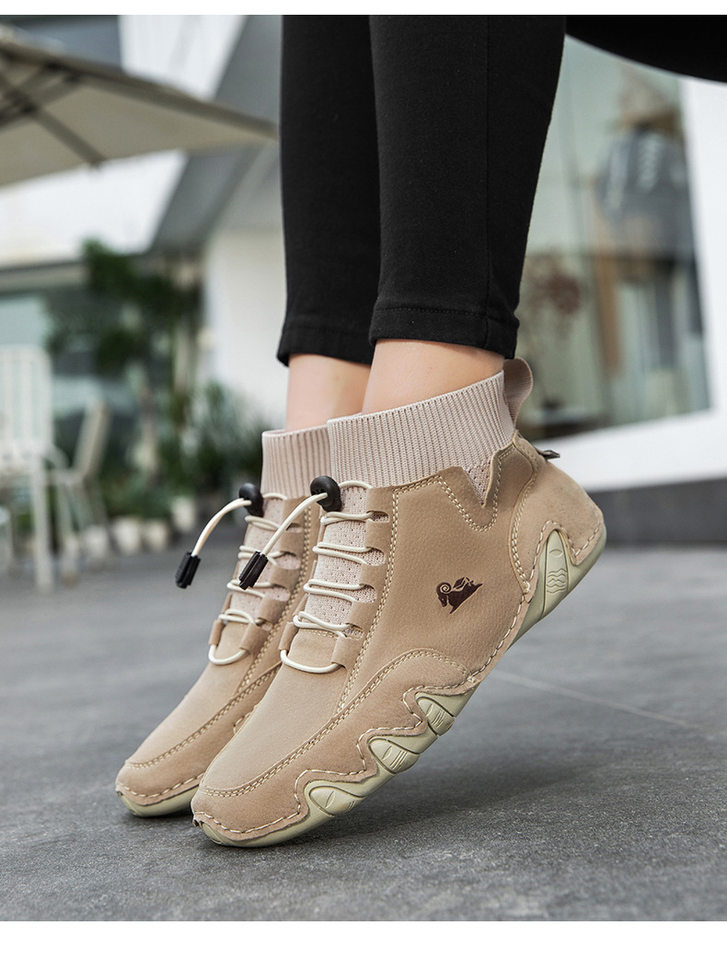 Bốt Martin cổ vừa unisex kiểu dây thun, đế bằng, form rộng — C8005 kaki, C8005 màu xám, C8005 màu đen, C8005M kaki lót nhung chi tiết 14