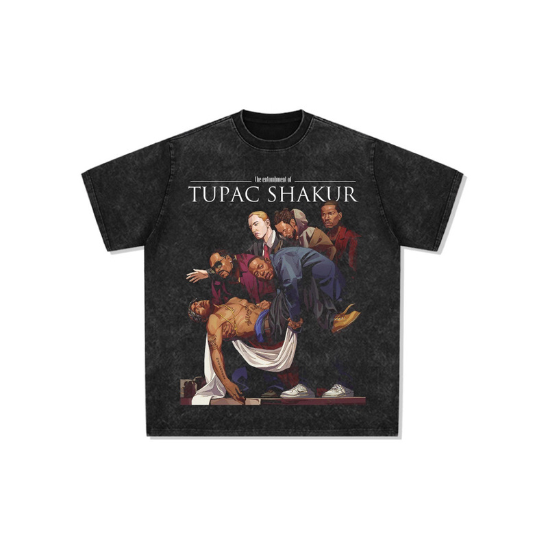 Homage Tupac Shaker 2Pac Tupac Vintage Print Short-Sleeve T-Shirt Loose European and American High Street Tee