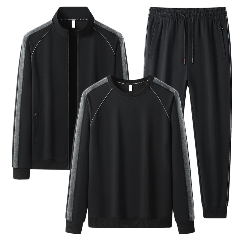 Spring and Autumn Youth Knitted Sports Suit Men's Three-Piece Set, Casual Sports Pure Cotton Sweatshirt Jacket, Running Sports Set