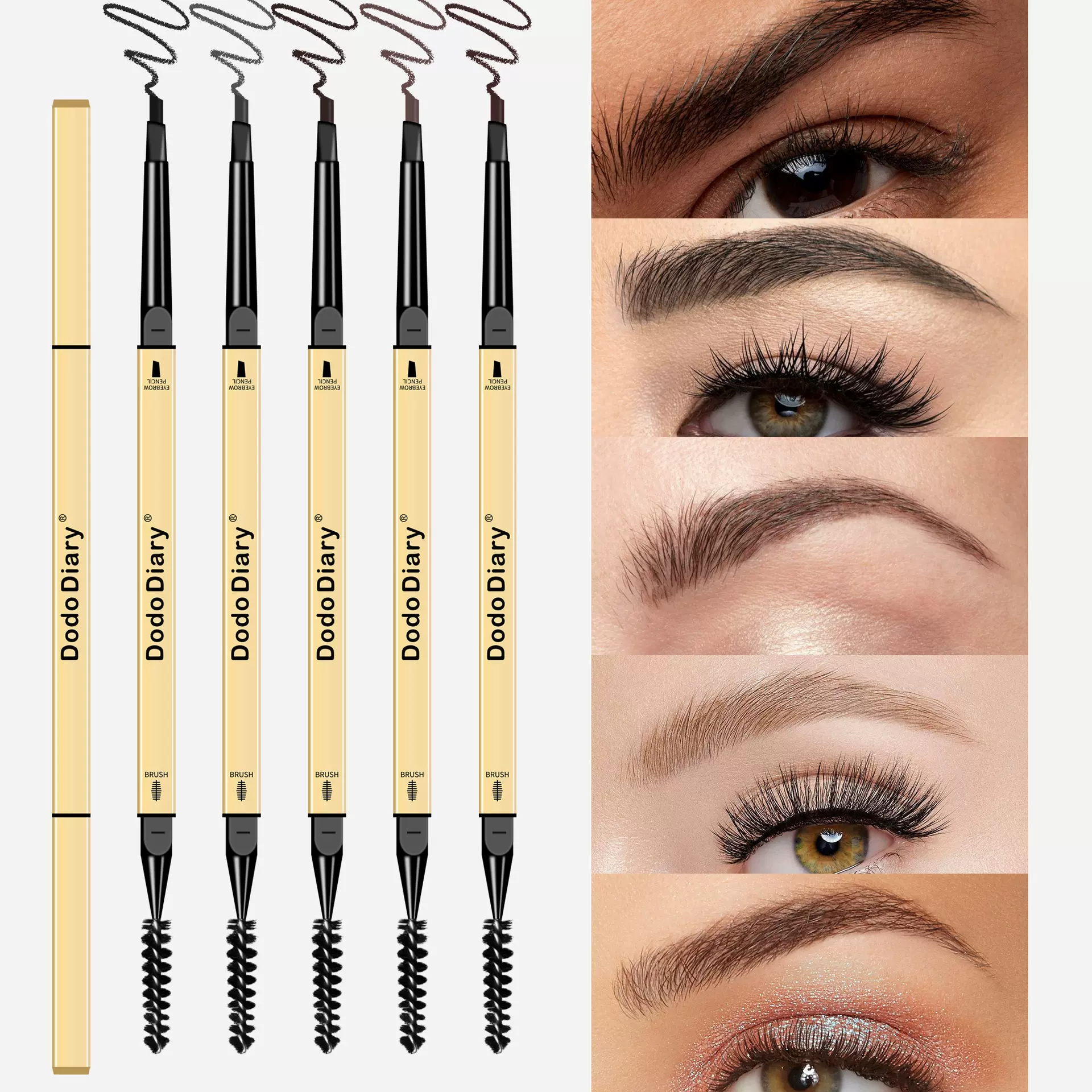 跨境小金条小金筷眉笔三角极细双头防水防汗持久不晕染DoDiary