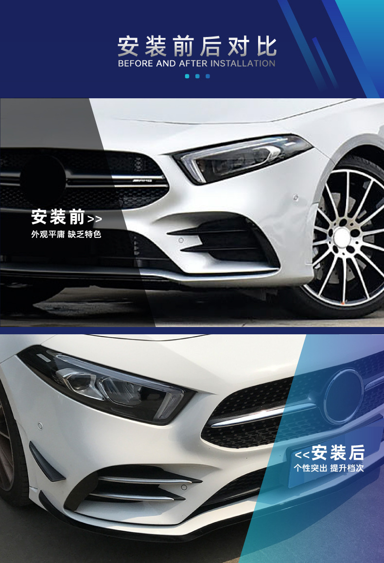 Suitable for Mercedes-Benz New A-Class A180L A200L 2018-2022 Front Air Knife Surround Kit Car Sticker Cross-Border Modification