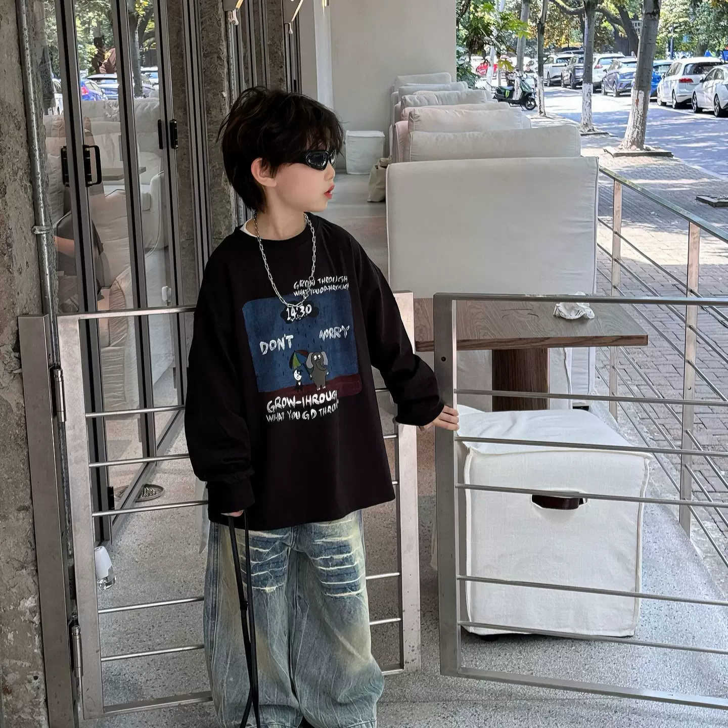 泰如2025秋季新款儿童卡通时髦T恤男童韩版洋气休闲打底衫潮