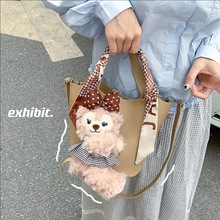 甜酷少女风焦糖色水桶包时尚新款小众设计卡通蝴蝶结小熊斜挎包包