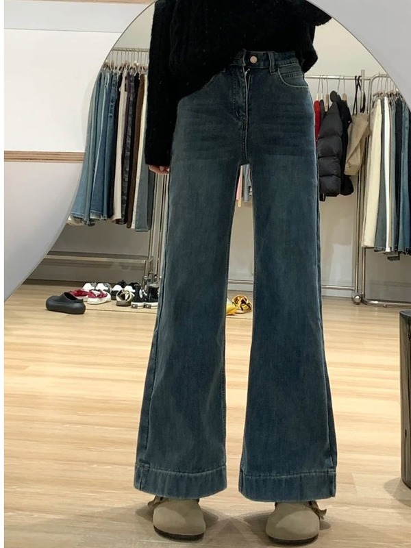 不贴腿阔腿微喇叭裤女高腰宽松小个子裤子梨形身材显瘦直筒牛仔裤|undefined