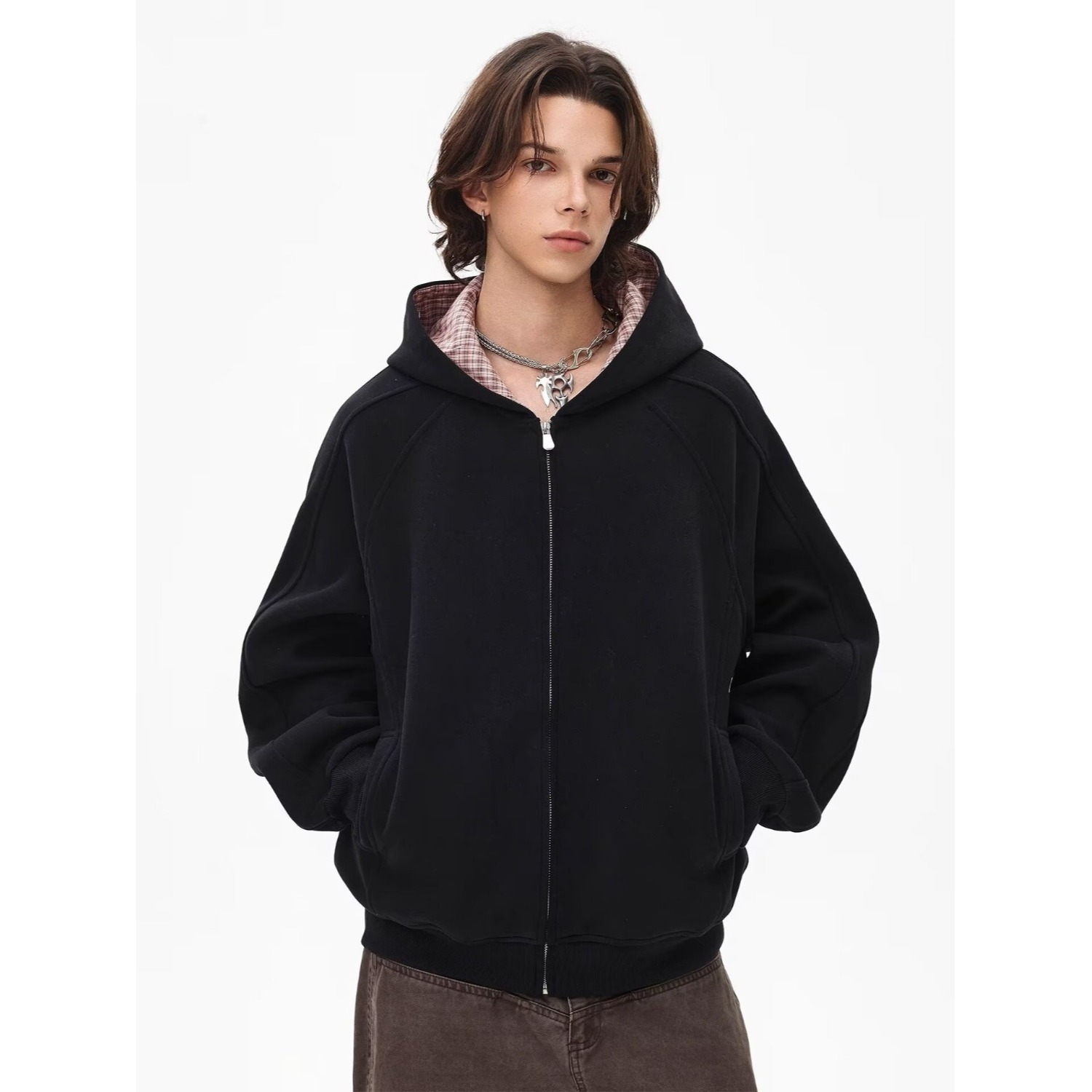 Versatile Minimalist Zip-up Hoodie, Loose Slimming Cardigan Jacket_voghion.com