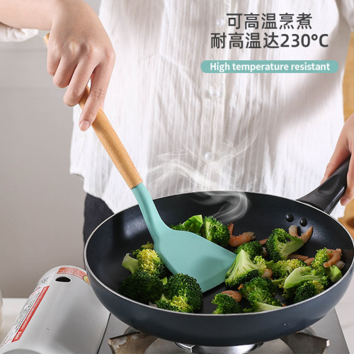 Kitchen supplies silicone wooden handle kitchen utensils 11-piece 12-piece set spatula soup spoon colander non-stick spatula spoon high temperature resistance