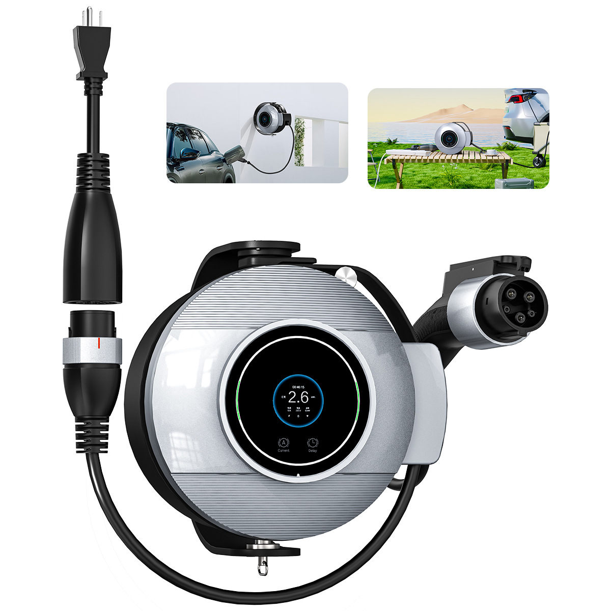 壁挂便携二合一家用汽车充电桩线缆收纳美标3.5KW7KW新能源充电桩